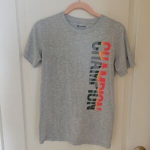 Champion Tee Shirt Grey Orange Red Gray  Logo YXL